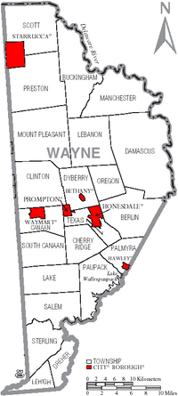 Map of Wayne County Pennsylvania With Municipal and Township Labels