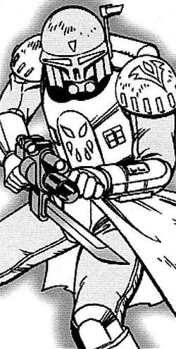 The bounty hunter Mist wearing a suit of modified 1010 armor.