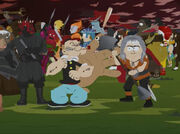 Khan Noonien Singh kämpft mit einer Lirpa gegen Popeye in South Park
