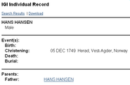 Hansen-Hans 1749 birth