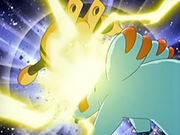 EP431 Elekid usando puño trueno sobre Phanpy
