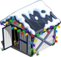 Tool Shed with snow and lights