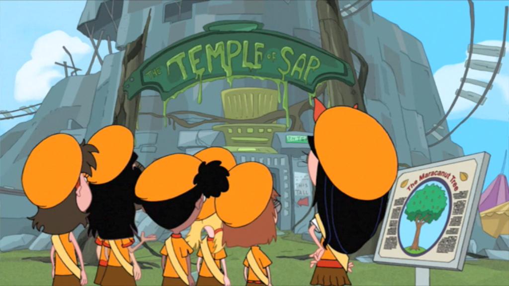 The Fireside Girls in front of the Temple of Sap