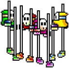 Shy Guys on stilts
