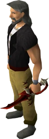 A player wielding a dragon defender.