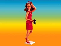Caroline in a red dress