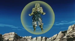 Broly charges an Energy Shield around him