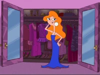 Candace tries on a blue gown