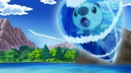EP695 Oshawott de Ash usando acua jet con los ojos abiertos