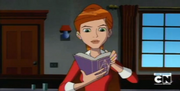 Gwen con su libro de hechizos