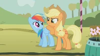 Applejack leaning on Rainbow Dash S01E13