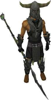 A player wearing Guthan's helm