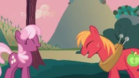 Cheerilee and Big McIntosh laugh S2E17