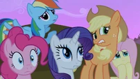 Applejack, Rainbow, Pinkie, Fluttershy and Rarity worried faces S2E3