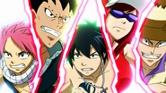 Jet, Erza, Gray, Gajeel and Natsu racing