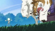 The dog runs away from Medaka