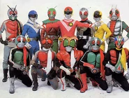 Sun Vulcan and nine Kamen Riders