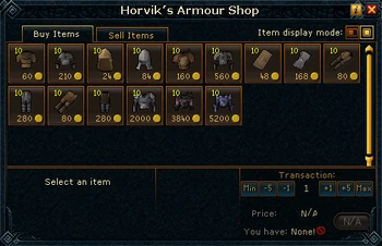 Horvik's Armour Shop stock