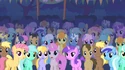 Ponies stare at the Cutie Mark Crusaders S01E18