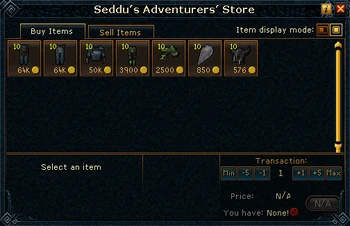 Seddu's Adventurers' Store stock