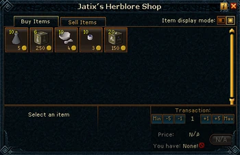 Jatix's Herblore Shop stock