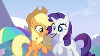 Applejack and Rarity getting Rainbow's bag ready S3E7