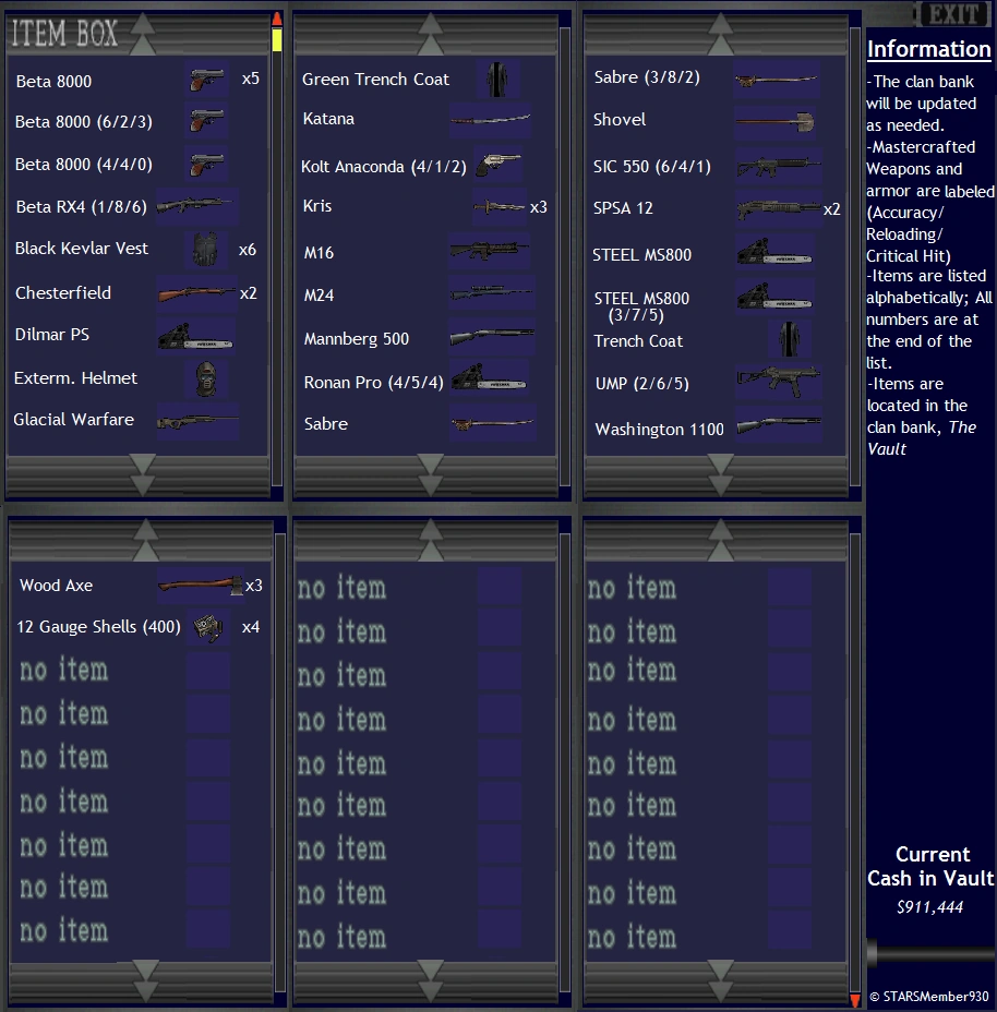 Clan Bank Inventory (Jan. 4th, 2012)