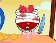 Giggle's face is covered up in bandages