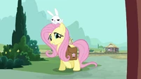 Fluttershy and Angel at the front door S03E11