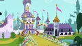 Ponies and royal guards outside the castle S03E13.png