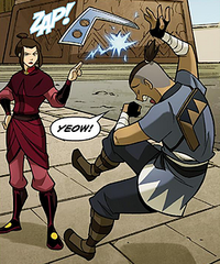 Sokka getting zapped by Azula