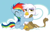 Safe rainbow-dash filly gilda hug griffon artist-teygrim