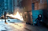 Selene evades the flamethrower