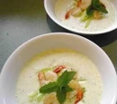 Chilled Cucumber and Yoghurt Soup with Prawns