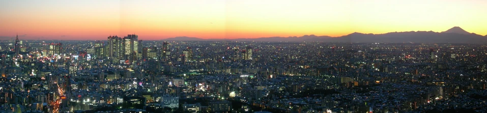 Shinjuku and Mount Fuji at dusk, from the Sunshine 60 building in Ikebukuro