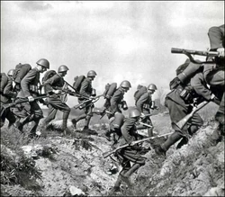 Soldiers persuing German soldiers during the ambush of Brig. Gen. František Tallavania near the villages of Důl Anna and Zbýšov on October 21, 1938.