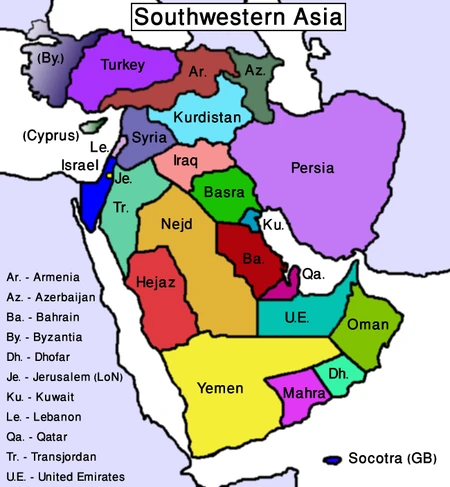 Political map of Southwestern Asia