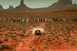 The DeLorean encounters a tribe of local Indians