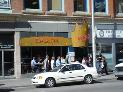 Lunchtime lineup out the door of the Falafel King