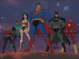 An early lineup featuring Hal Jordan and Aquaman
