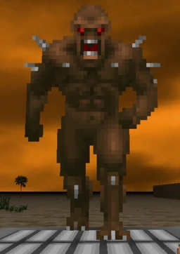 An imp fighting our hero in E1M1: Hangar