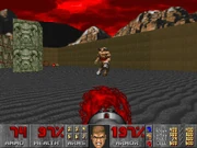 Battling the Cyberdemon with the rocket launcher on E2M8: Tower of Babel.
