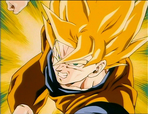 Super Saiyan Goku. Goku uses his new power to defeat Frieza, the antagonist 