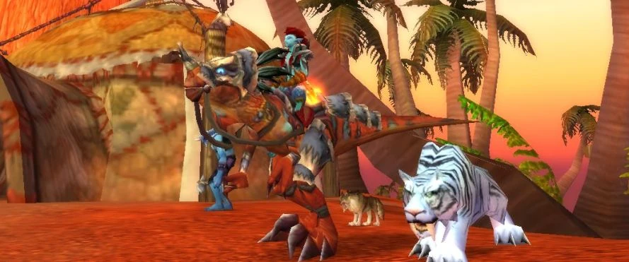 Akindi, her mount Xandar, and Claw in Sen'jin.