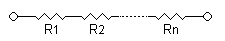A diagram of several resistors, connected end to end, with the same amount of current going through each