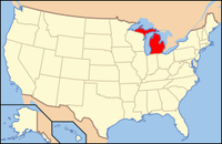Map of the USA highlighting Michigan