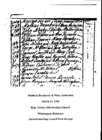 Holy Trinity Church: Mathias Branberry & Mary Andersson, 11 March 1766 (Click to enlarge)