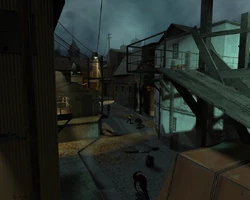 A portion of Ravenholm, with several zombies in sight.