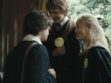 Ernie Macmilan and Hannah Abbott with Harry Potter from Gryffindor