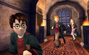 Screenshot from the PC version of the game, featuring Harry, Ron, and Hermione.